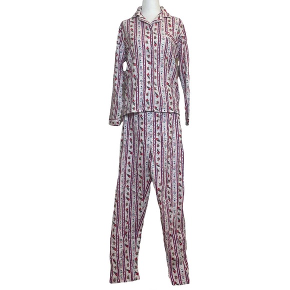 Vintage 80s white and red sleeping cats print pajama set NWT